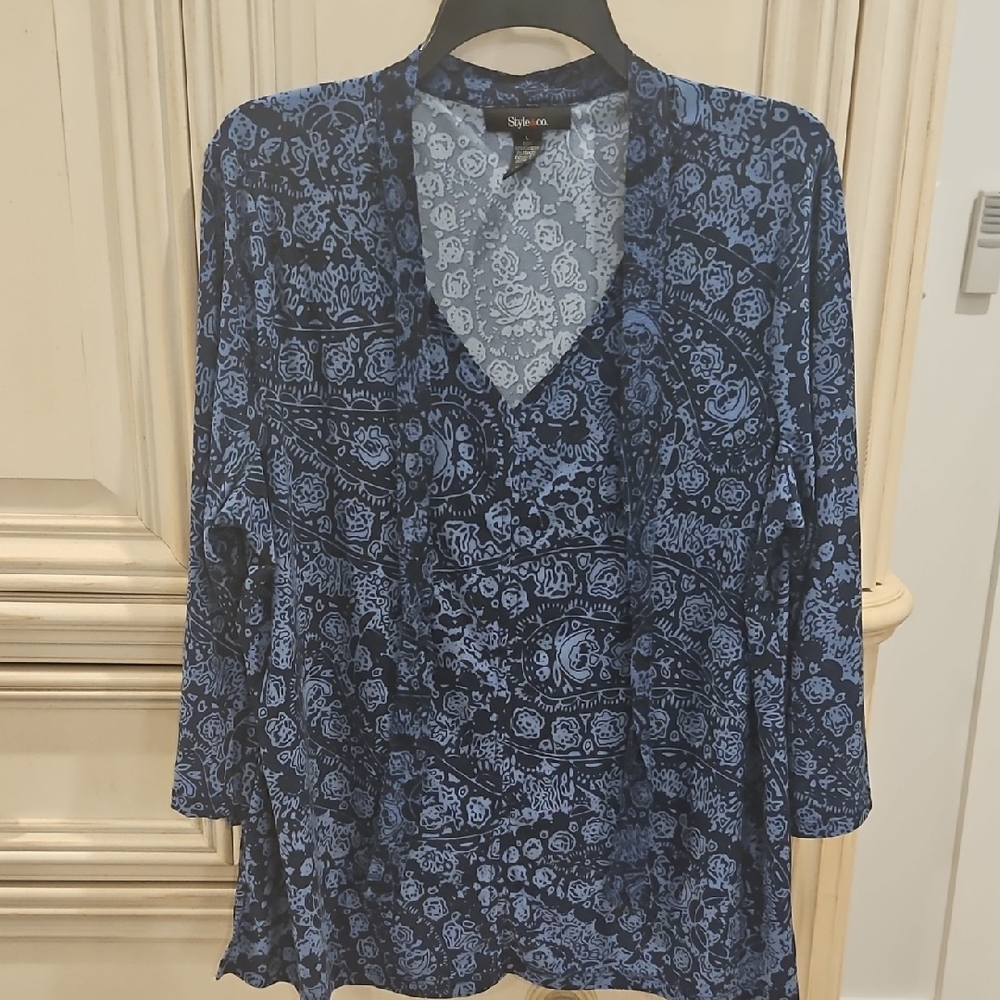 Style & Co. Blue Wrap Blouse with Long Sleeves